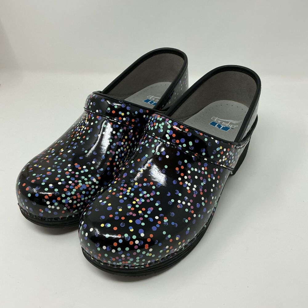 Dansko LT Pro Clog Women 40 Black Multicolor Fleck Slip On Mules Shoes